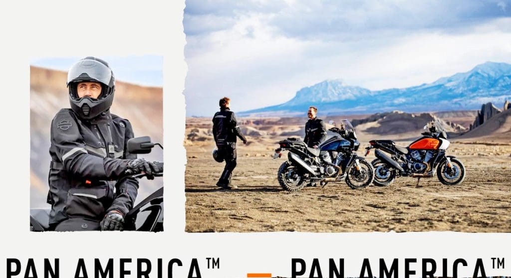 The Harley Davidson Pan America riding gear.