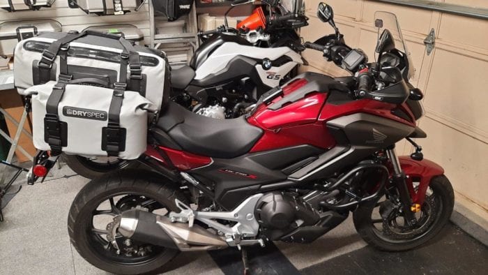 DrySpec D78 bags mounted on Honda motorcycle DrySpec D78 bags mounted on Honda motorcycle