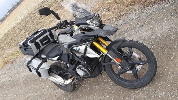 Outdoor photo of D78 bag mounted on BMW bike Outdoor photo of D78 bag mounted on BMW bike