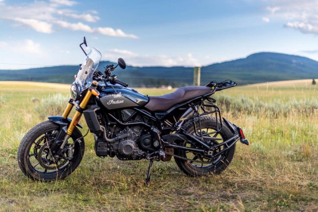 Indian FTR 1200 S with Tour Accessory Package parked in Yellowstone National Park