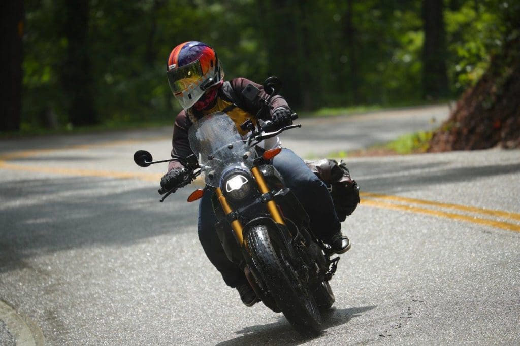 Indian FTR 1200 S with Touring Accessory package on a wet US129 the Tail of the Dragon