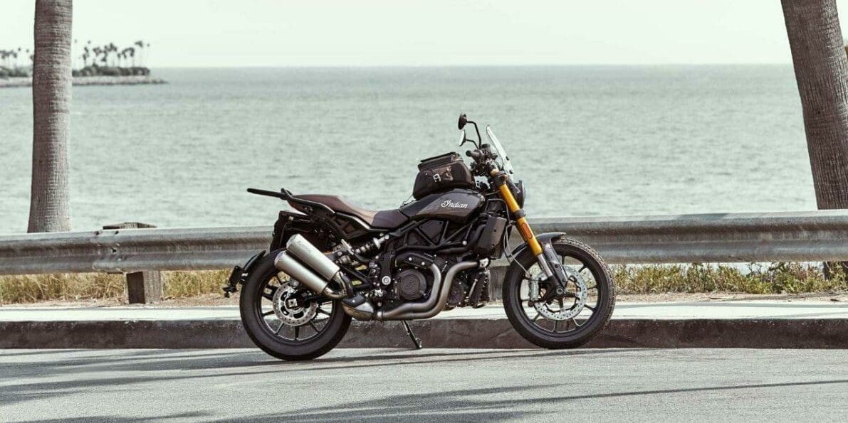 Indian FTR 1200 S with Tour Accessory Package Parked by the Ocean