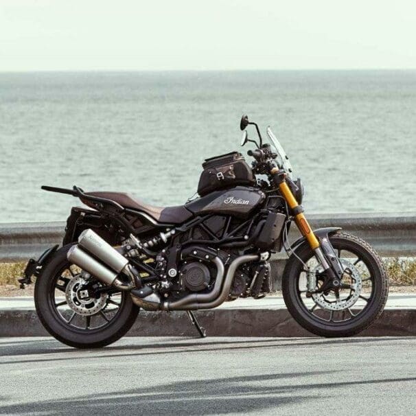 Indian FTR 1200 S with Tour Accessory Package Parked by the Ocean