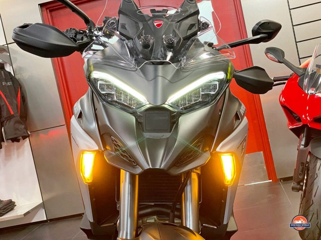 The front end of a 2021 Ducati Multistrada V4S.