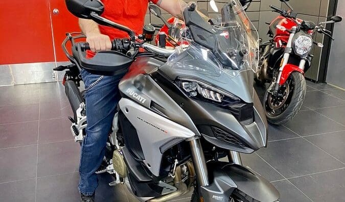 Jim Pruner sitting on a 2021 Ducati Multistrada V4S.