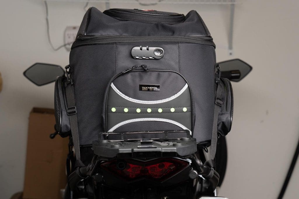 Rear view of the 70025 bag mounted on the Ninja 1000.