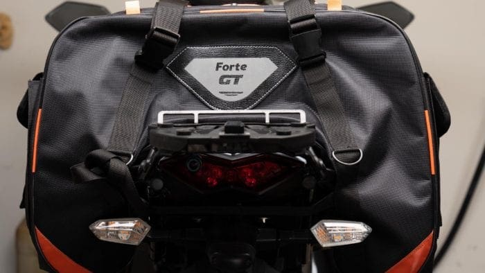 Rear view of 70086 Sentor bag mounted on Ninja 1000