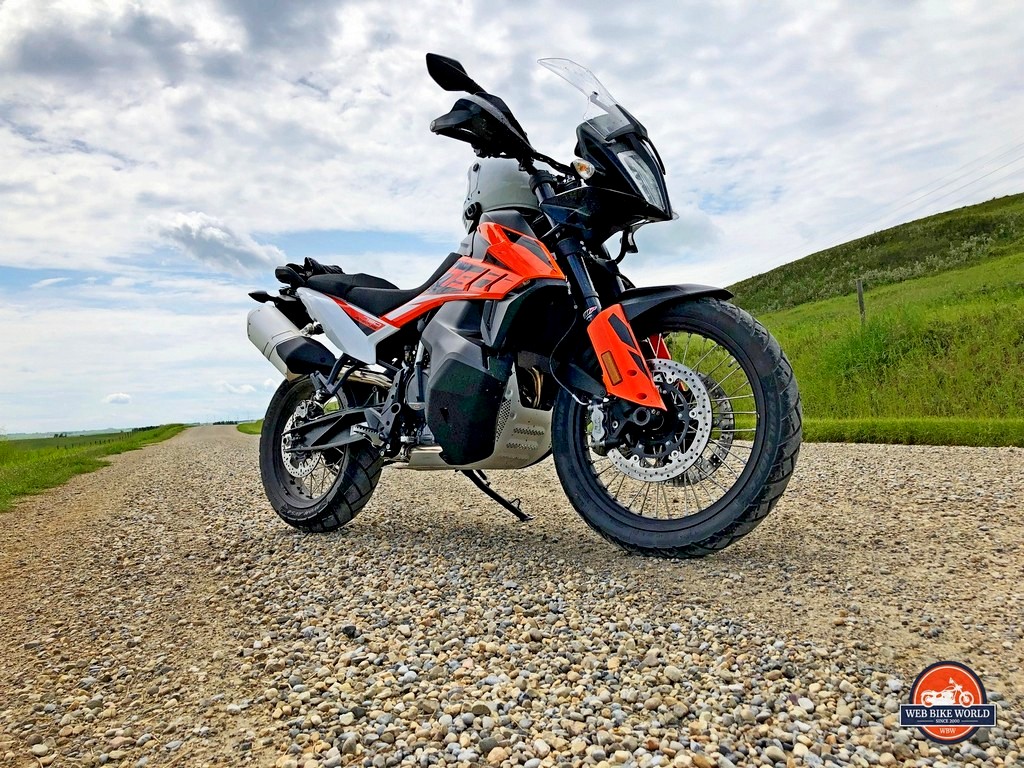 The KTM 790 adventure on a gravel road.