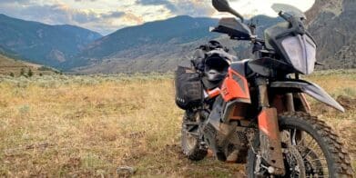 A 2019 KTM 790 Adventure out in the wilds of Alberta, Canada.