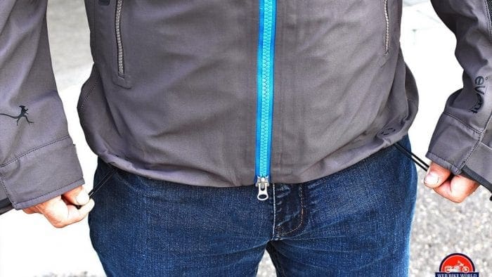 Closeup of front jacket zipper