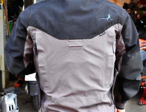 Rear view of Basilisk jacket with armour layers underneath