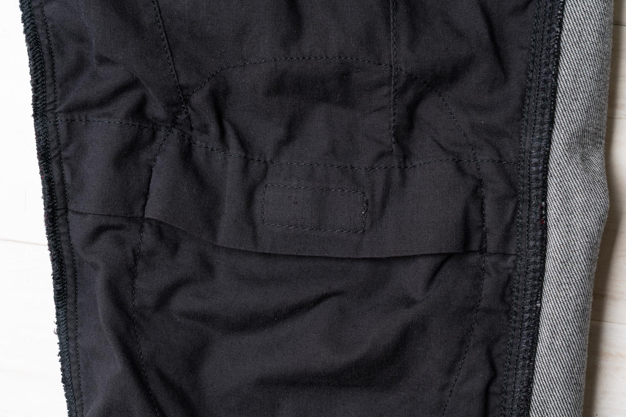 Hook and loop patch on the inside of Pando Moto jeans