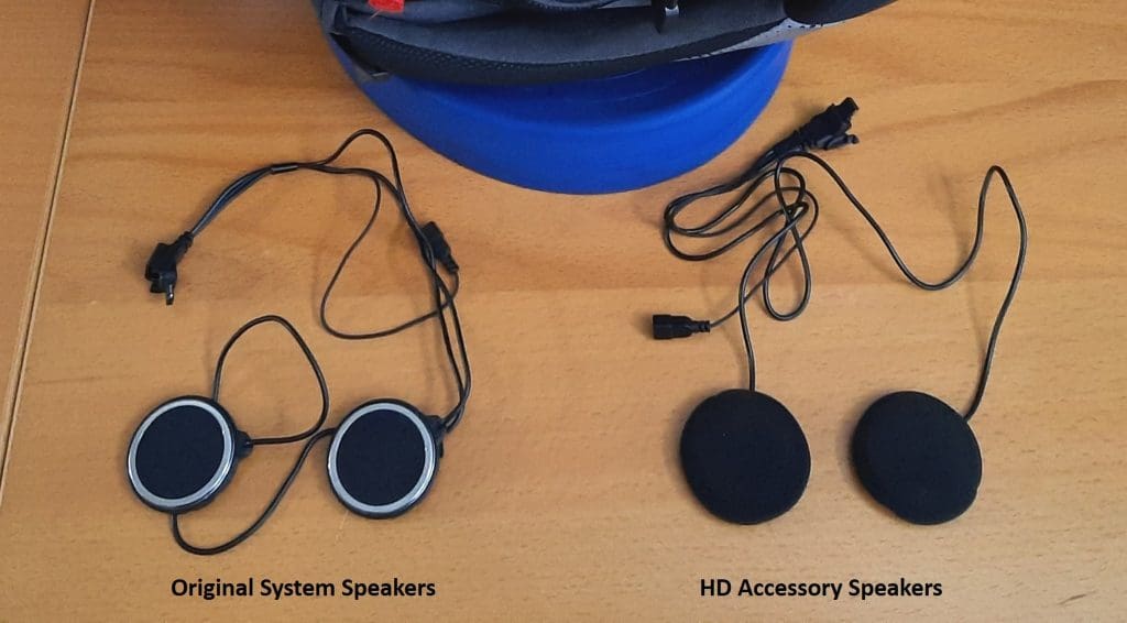 Original speaker and SENA HD speakers side by side comparison