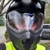 Front view of Bruce wearing the Viaggo Parlare helmet with visors down