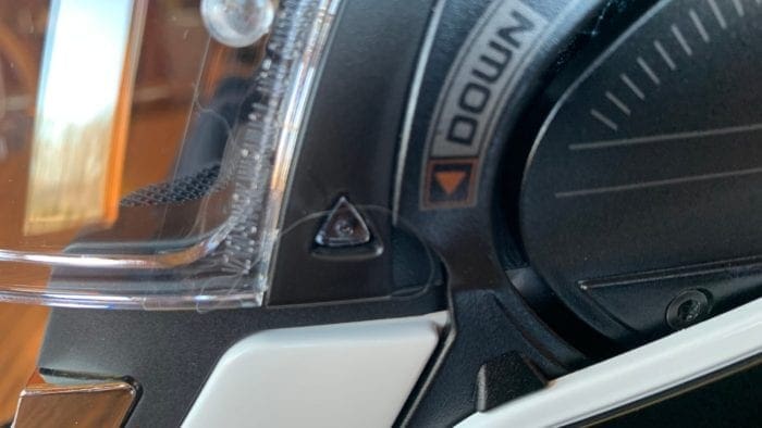Close up of face shield on Shark EVO One 2 Close up of face shield on Shark EVO One 2