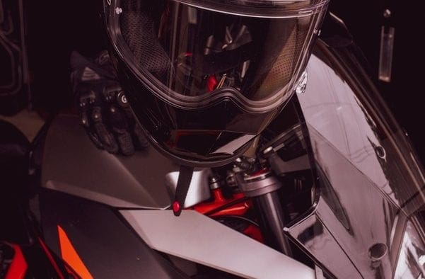 Simpson Speed Bandit Helmet perched on a 2016 KTM SuperDuke GT