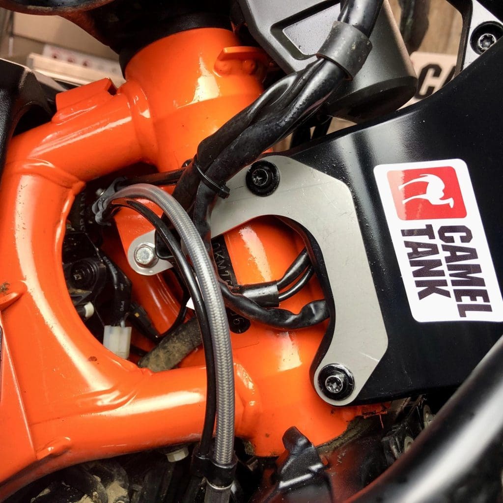 The Camel ADV neck brace installed on a KTM 790 Adventure.