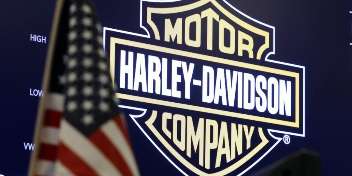 Harley Davidson logo with American Flag in peripherals