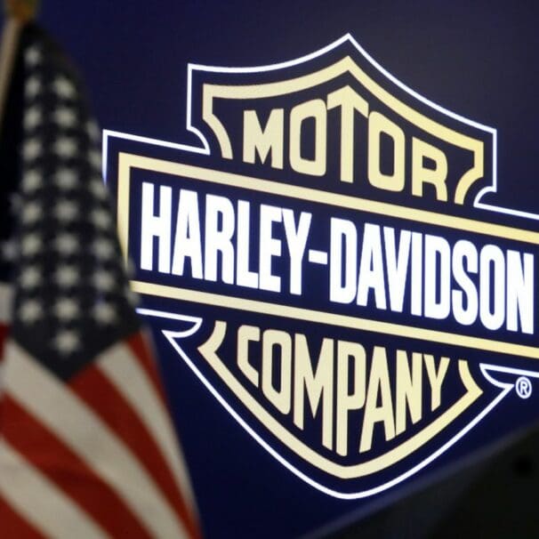 Harley Davidson logo with American Flag in peripherals