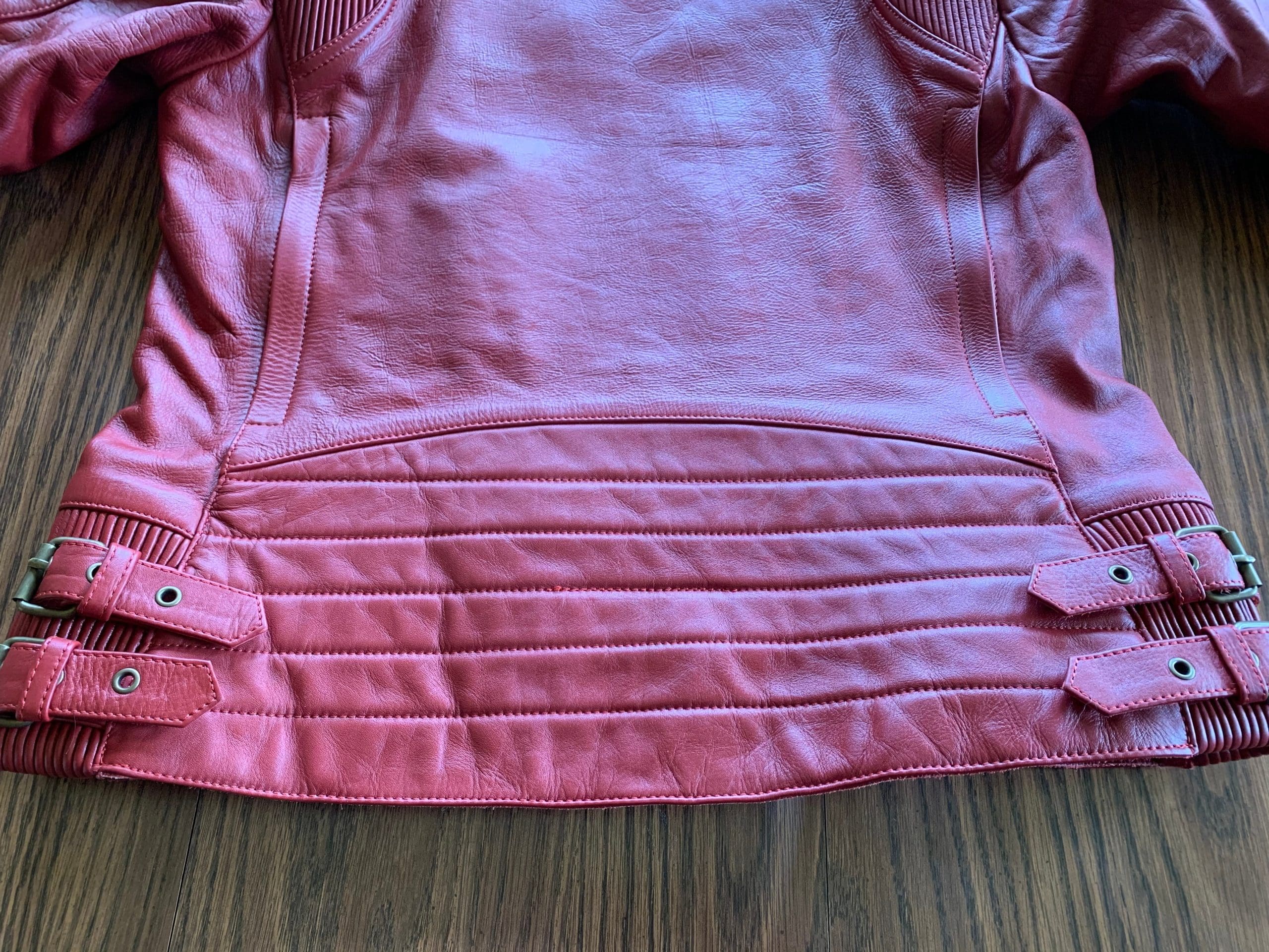 Quilted leather on the lower back of the jacket