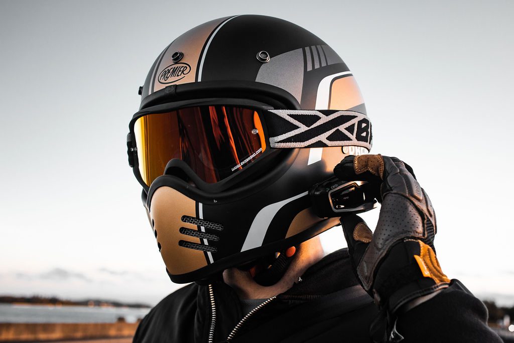 Motorcyclist in a Premier Helmet at dusk