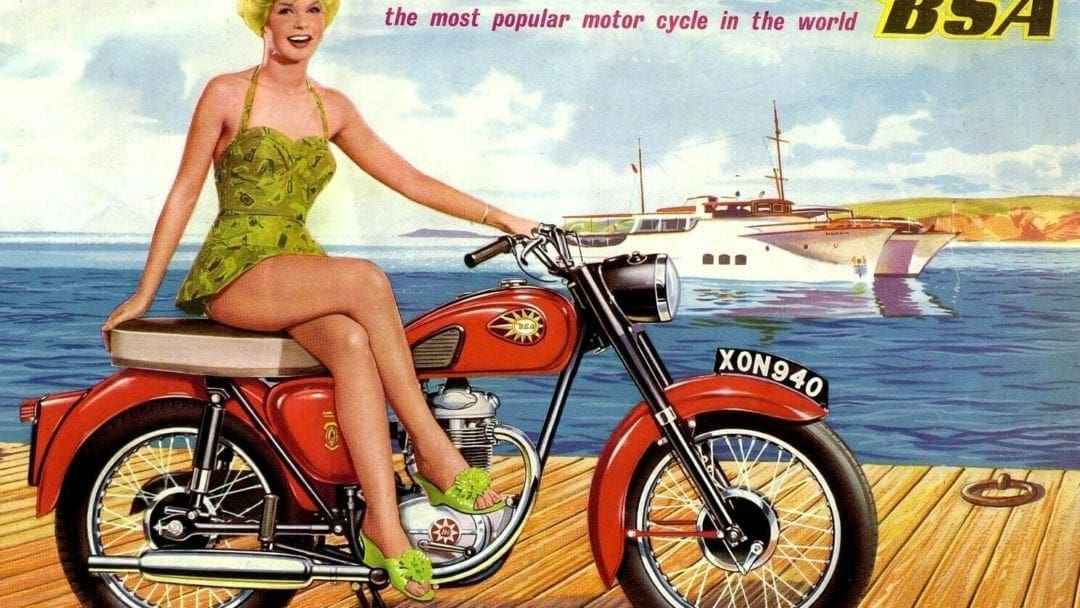 A vintage advertisement for BSA Motorcycles