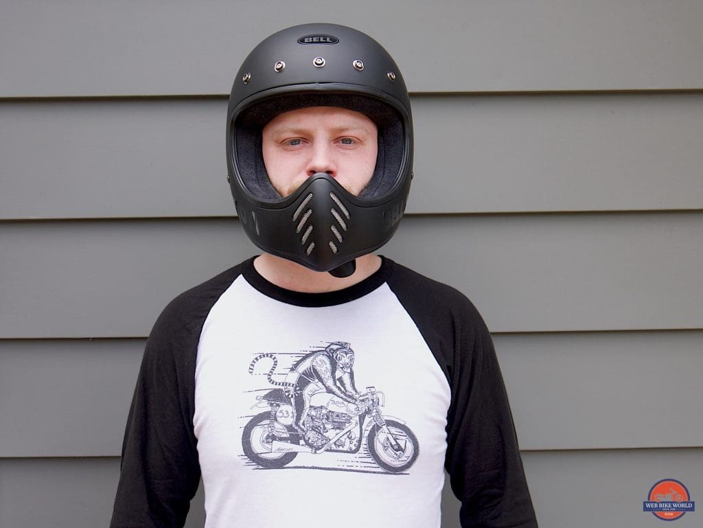 Wade Thiel wearing Bell Moto-3 Helmet front view, no visor