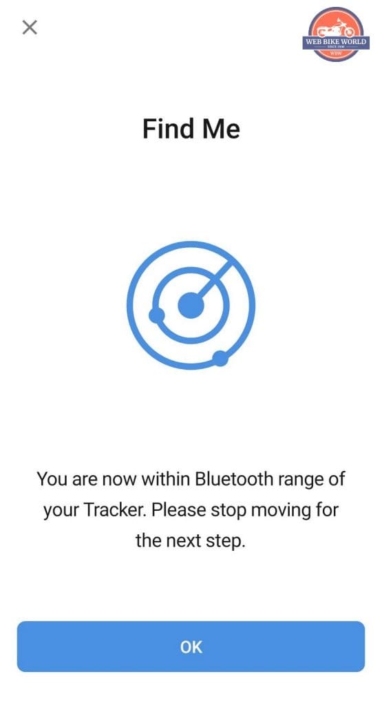 Screenshot of proximity radar prompt notifying that you are in the Bluetooth range of tracker