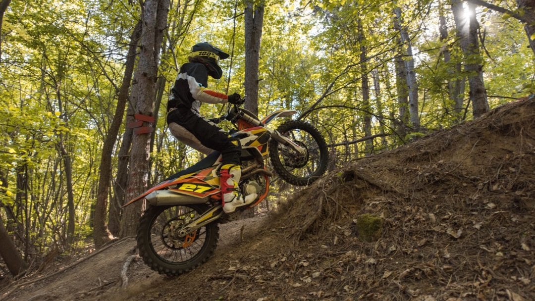 a Motocross rider on Wisconsin trails