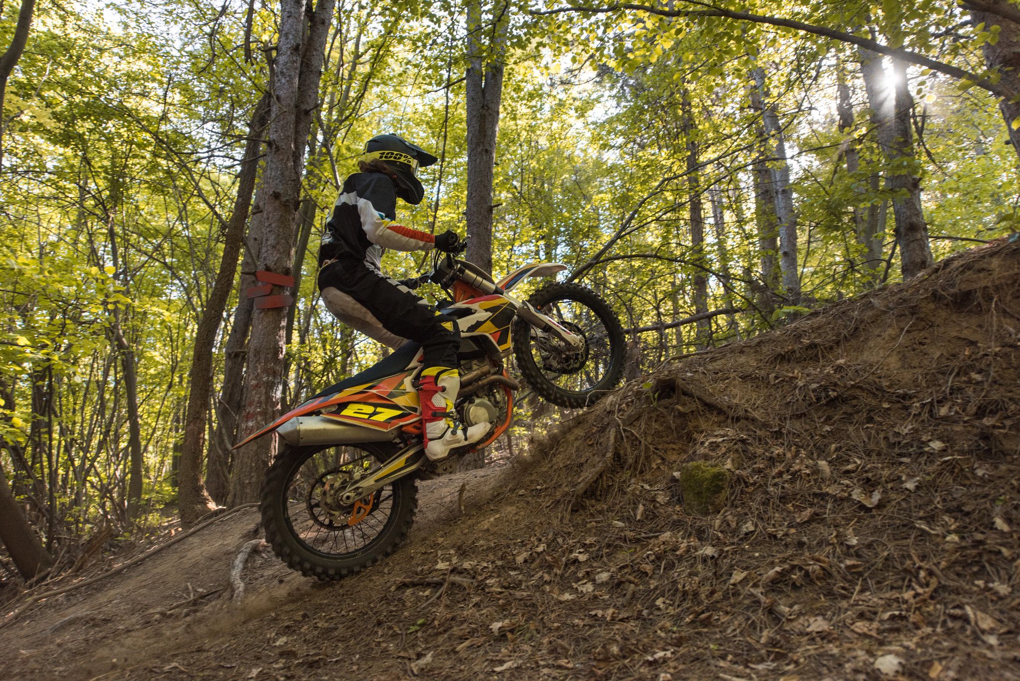 a Motocross rider on Wisconsin trails