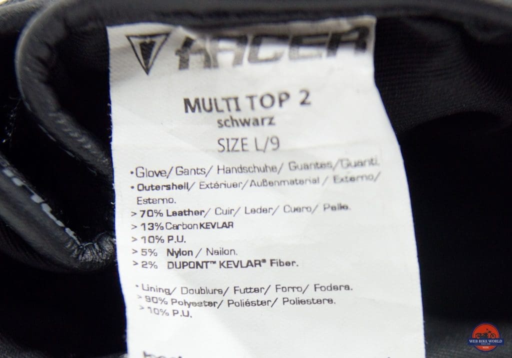 Racer Gloves Multitop 2 Waterproof Gloves Inner Label