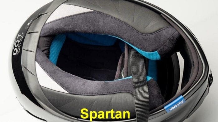 Reflective patches shown on the neck roll of the Shark Spartan helmet. Reflective patches shown on the neck roll of the Shark Spartan helmet.