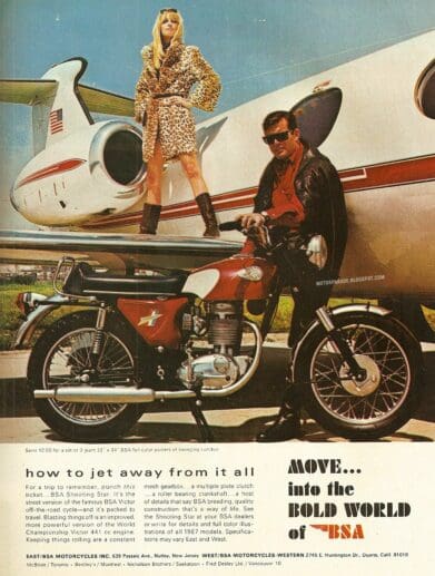 A vintage advertisement for BSA Motorcycles