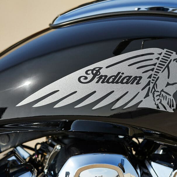 An Indian Challenger With the company logo on the gas tank