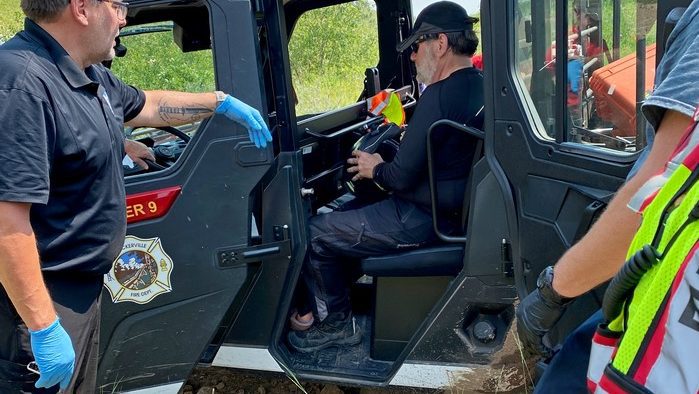 Brian safely loaded into a rescue vehicle out on the trails near Rapid City, SD. Brian safely loaded into a rescue vehicle out on the trails near Rapid City, SD.