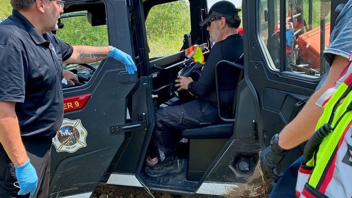 Brian safely loaded into a rescue vehicle out on the trails near Rapid City, SD.