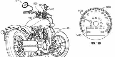 A picture of an Indian Motorcycle, with radar system concept built into the bike.