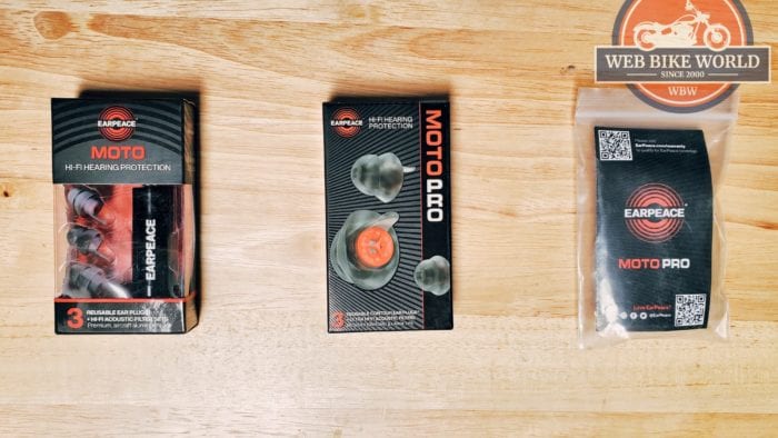 Three levels of EarPeace MOTO ear plugs in their original packaging. Three levels of EarPeace MOTO ear plugs in their original packaging.