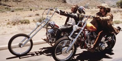 Peter Fonda and Dennis Hopper, featuring the iconic Harley Davidson Panhead Chopper