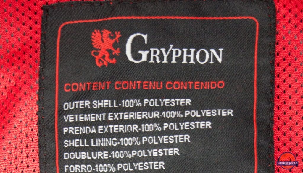 The tag that comes with the Gryphon Moto Indy Pants.