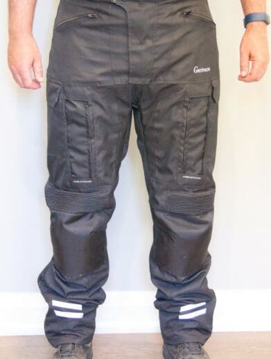 a front view of the Gryphon Moto Indy Pants with the CE level armor