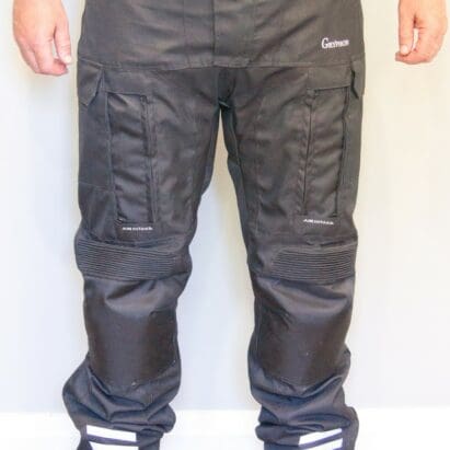 a front view of the Gryphon Moto Indy Pants with the CE level armor