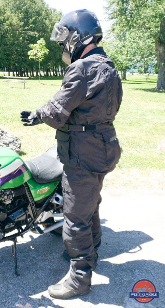 A full side profile of the Gryphon Moto Indy Pants.