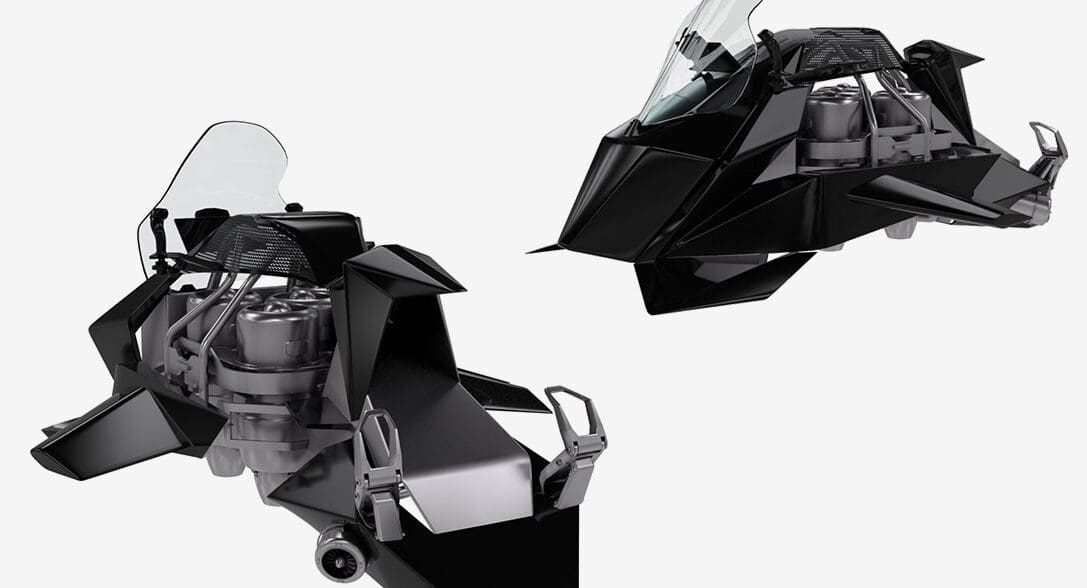 a front and side view of THE SPEEDER, created by JetPack Aviation