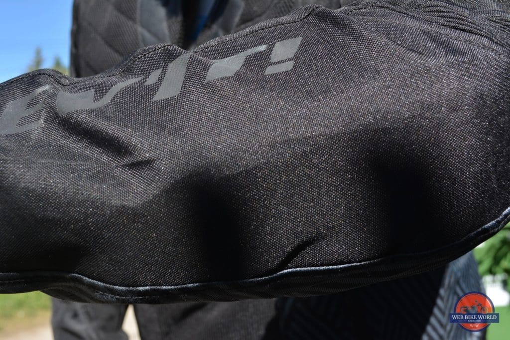 Closeup photo of double reinforced elbow material of the Arc Air Jacket