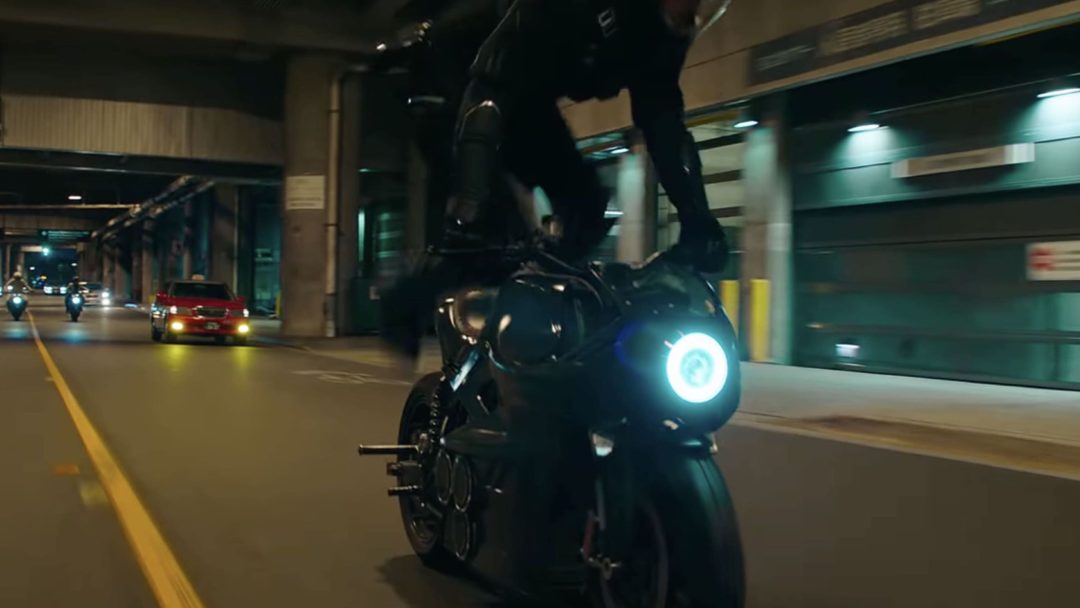 a side view of the bike in the 2021 action film ‘Snake Eyes: G.I. Joe Origins’