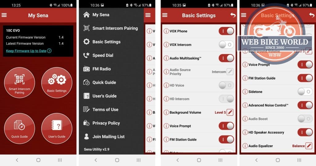 Sena 10C EVO-01 App Menu