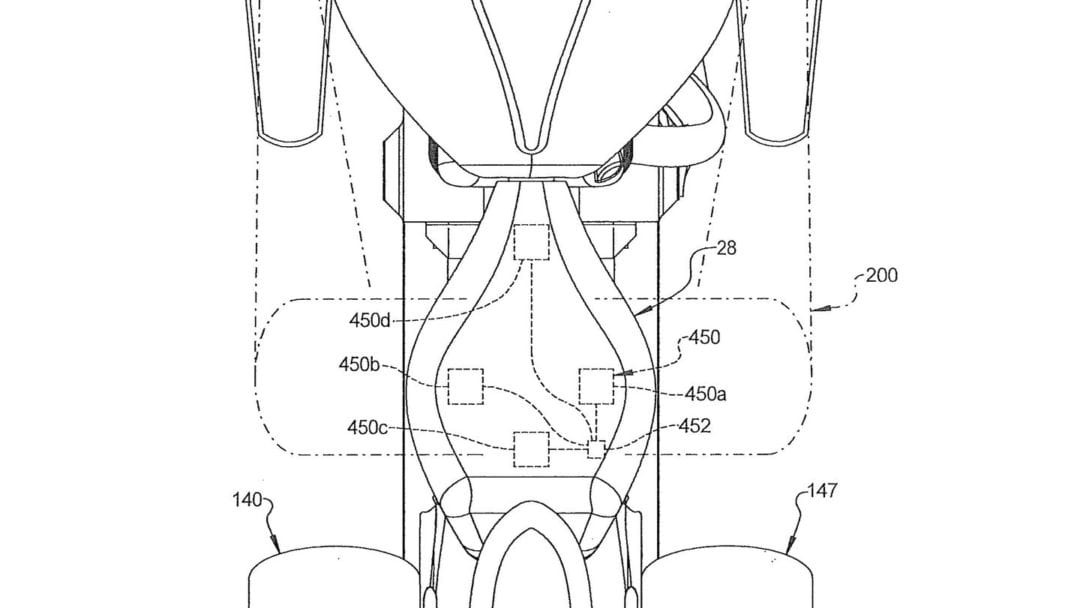 A blueprint of the new radar system from Indian Motorcycles, showing the haptic feedback built into the seat.