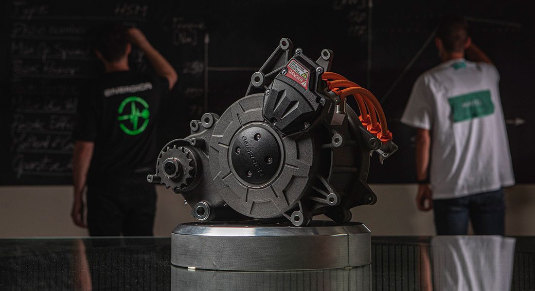a picture of the EMCE, a liquid-cooled electric motor created by Energica and Mavel
