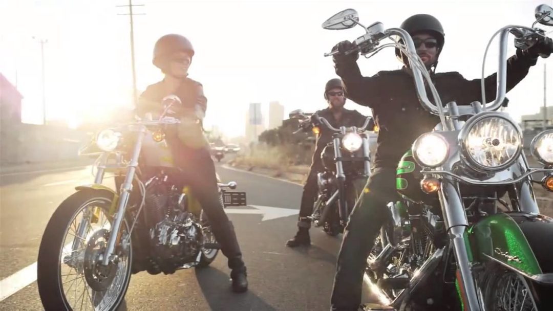 A view of a Harley Davidson rider enjoying the view on a sunny day